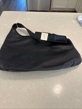 kate spade Black Pebbled Leather Shoulder Hobo with Logo Plaque
